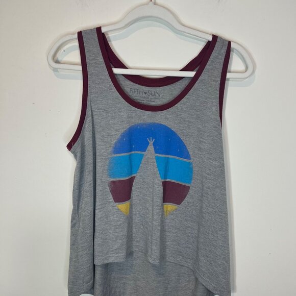 Fifth Sun Tank Top M Womens Grey Multicolor Graphic Print High Low Size Medium - Picture 6 of 8